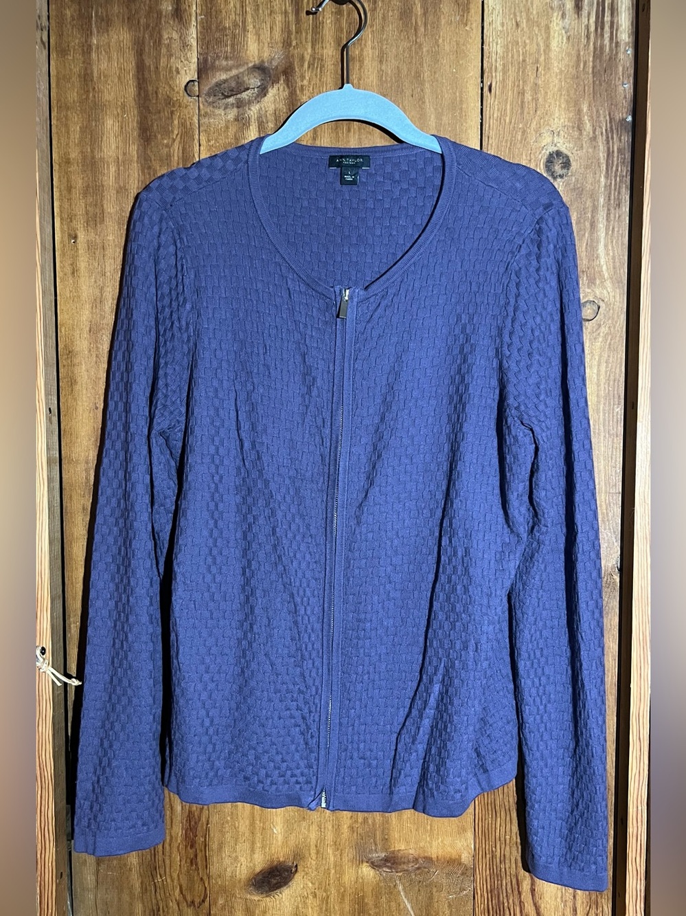 Ann Taylor Factory Textured Zip-Front Purple Sweater
